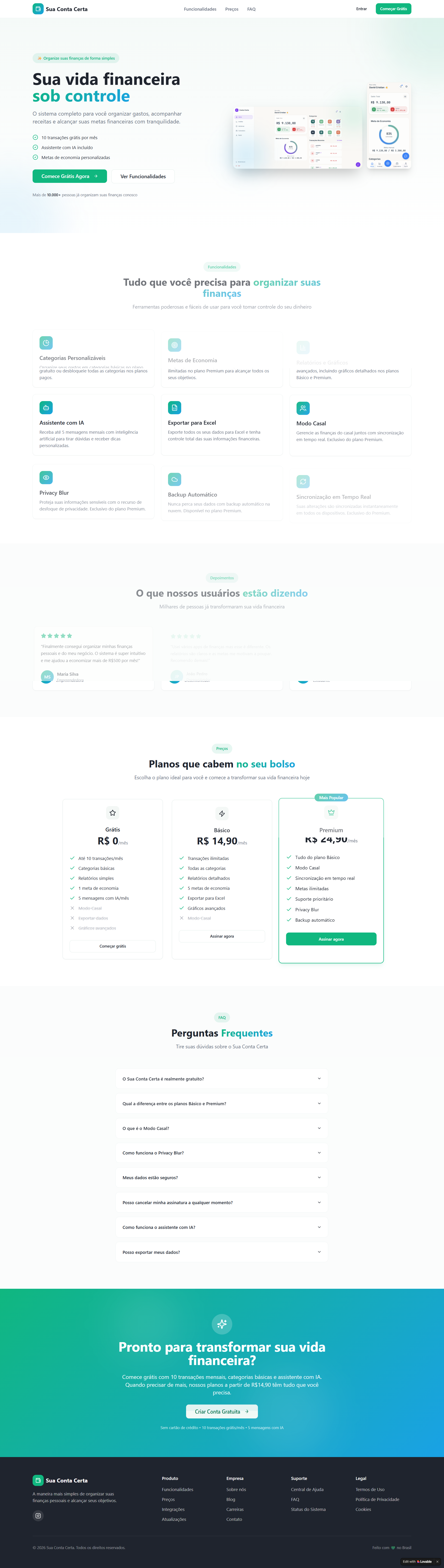 Screenshot do site Sua Conta Certa